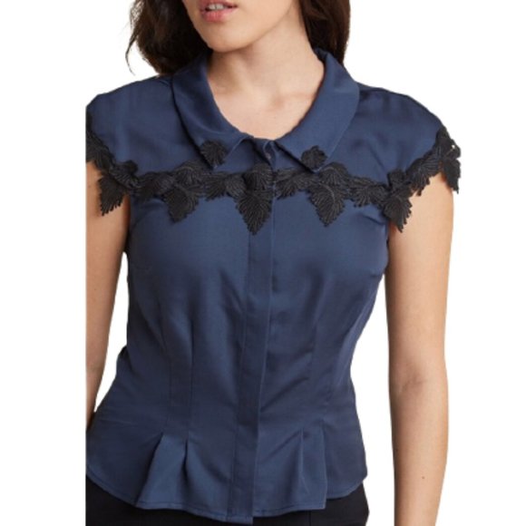 Modcloth Tops - MODCLOTH Lace Trim Retro Blouse Blue Pin Up M Top